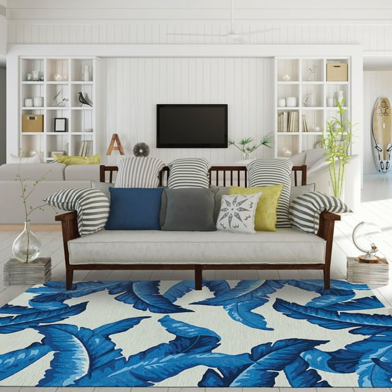 Couristan Covington Palm Leaves 8' x 10' Blue Floral Outdoor Rug