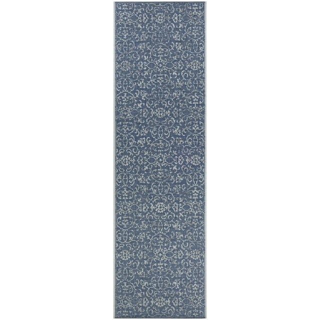 Couristan Monte Carlo Summer Vines Indoor / Outdoor Area Rug, Navy-Ivory, 2'3" x 11'9" Runner