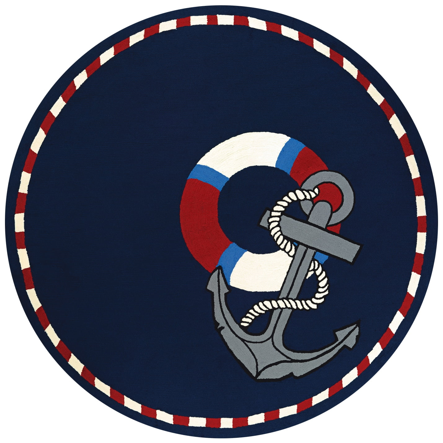 Couristan Outdoor Escape Anchors Away Indoor/Outdoor Area Rug, 7'10" Round, Navy