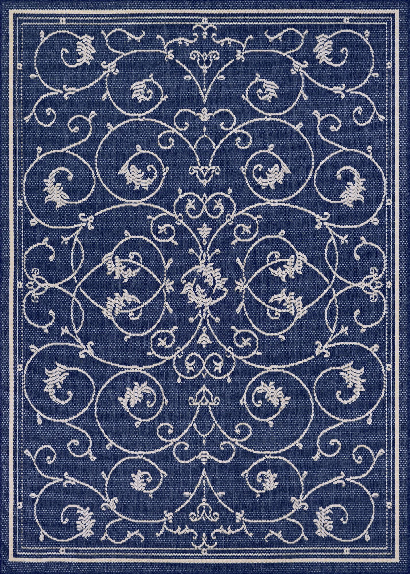 Couristan Recife Veranda Indoor / Outdoor Area Rug, Ivory- Indigo Blue, 7'6" x 10'9"