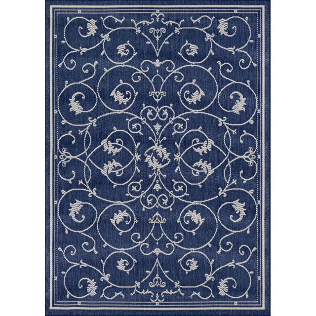 Couristan Recife Veranda Indoor / Outdoor Area Rug, Ivory- Indigo Blue, 7'6" x 10'9"