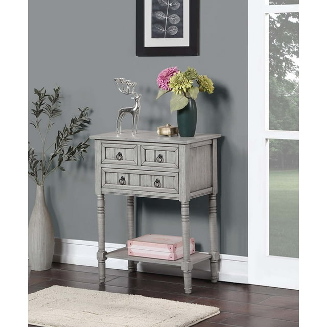 Covenience Concepts Kendra 3 Drawer Hall Table with Shelf, Wirebrush Light Gray
