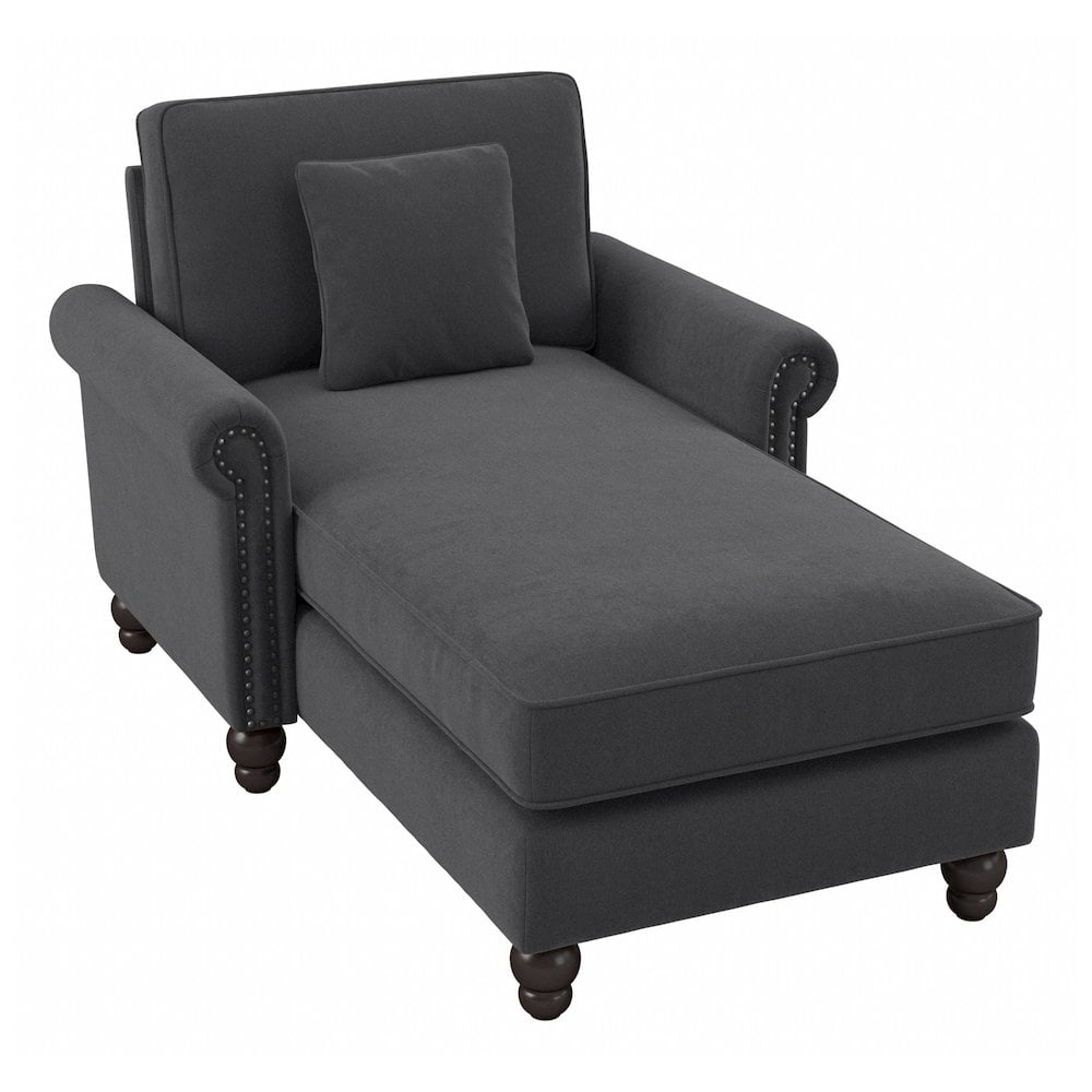 Coventry Chaise Lounge with Arms in Charcoal Gray Herringbone Fabric