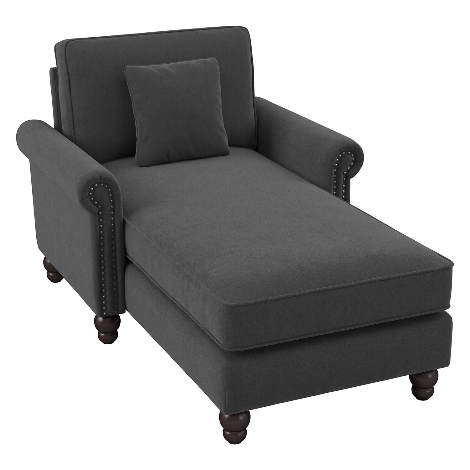 Coventry Chaise Lounge with Arms in Charcoal Gray Herringbone Fabric