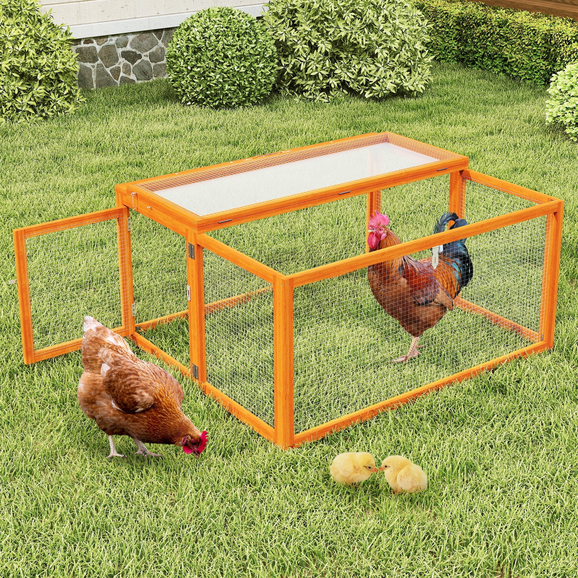 Coziwow Folding Chicken Coop, Wooden Rabbit Hutch for Small Animals with Roosting Bar, Orange