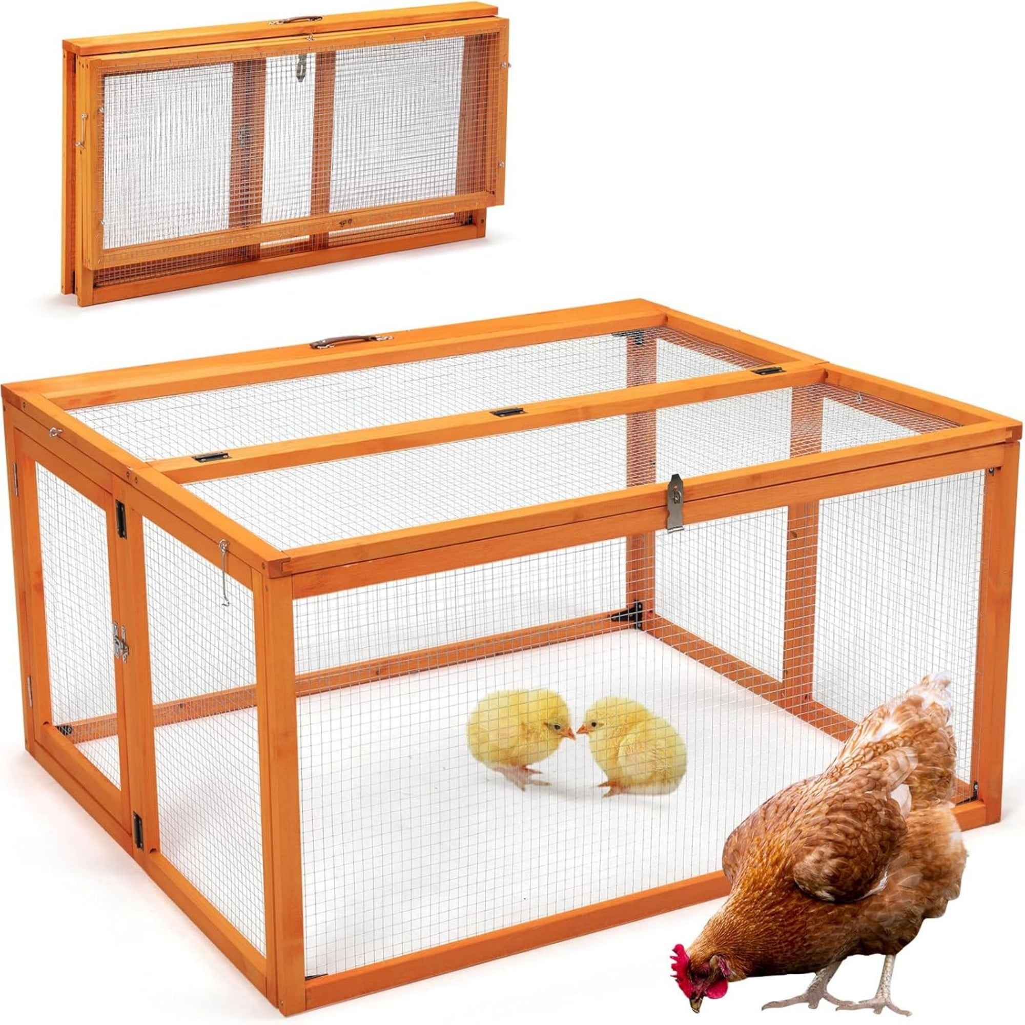 Coziwow Folding Chicken Coop, Wooden Rabbit Hutch for Small Animals with Roosting Bar, Orange