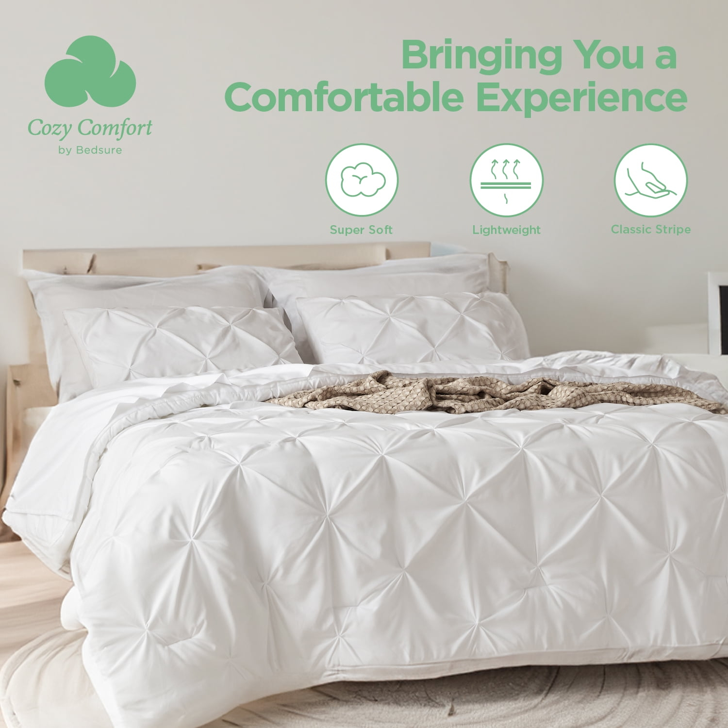 Cozy Comfort White King Comforter Set - 7 Pieces Pintuck Bed in A Bag, Bedding Sets with Comforters, Sheets, Pillowcases & Shams