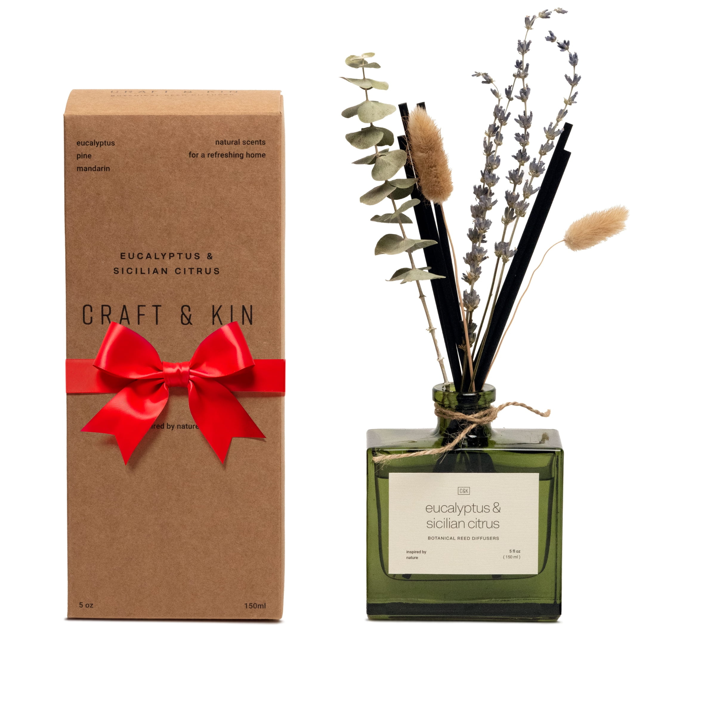 Craft & Kin Reed Diffuser Set With Flower For Home With Eucalyptus & Sicilian Citrus Scent