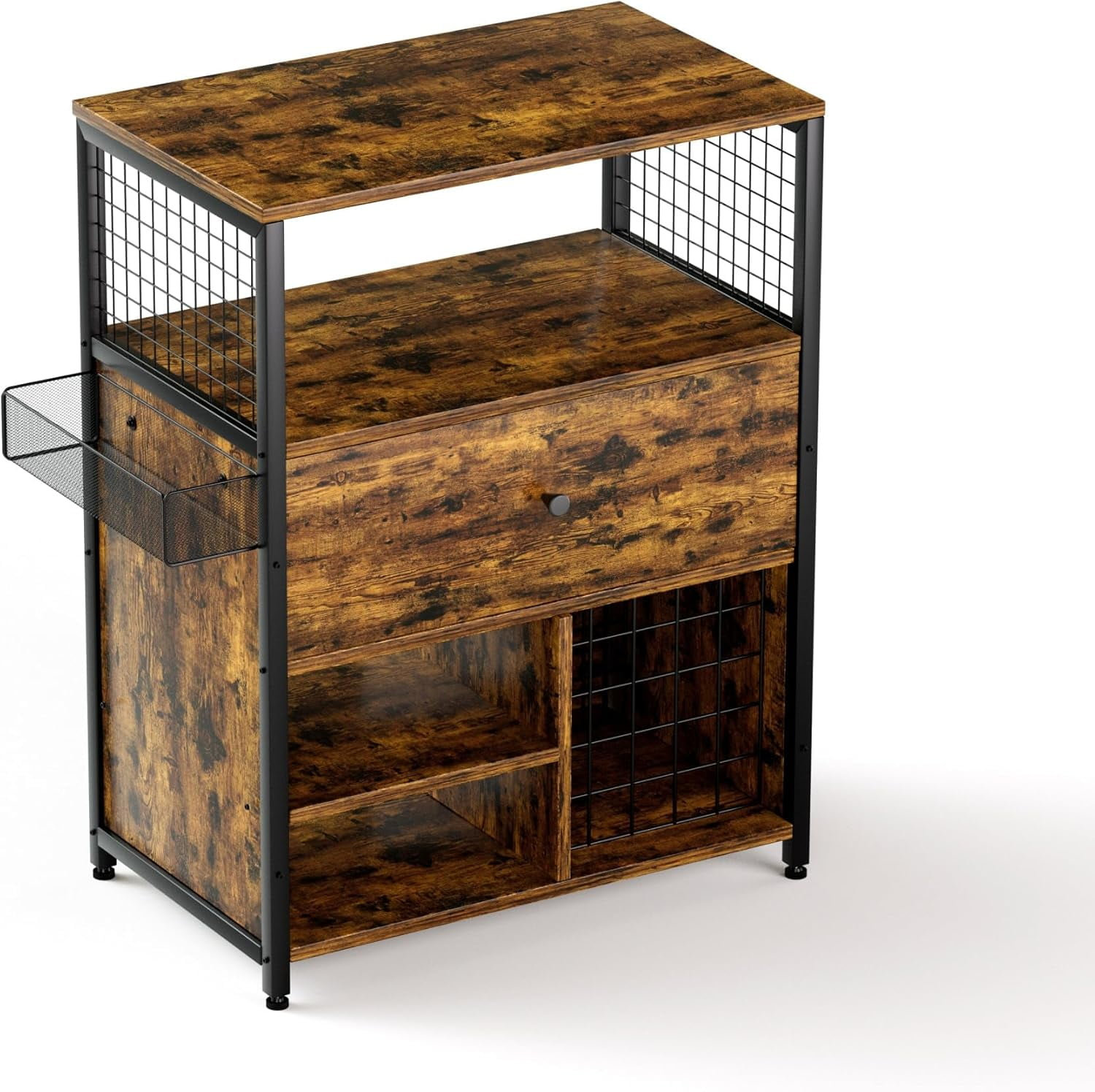 Craft Storage Cabinet, Crafting Cabinet with Drawer and 25 Vinyl Roll Holder, Craft Table with Hanging Basket Compatible with Cricut Machine for Craft Room, Home, Rustic Brown