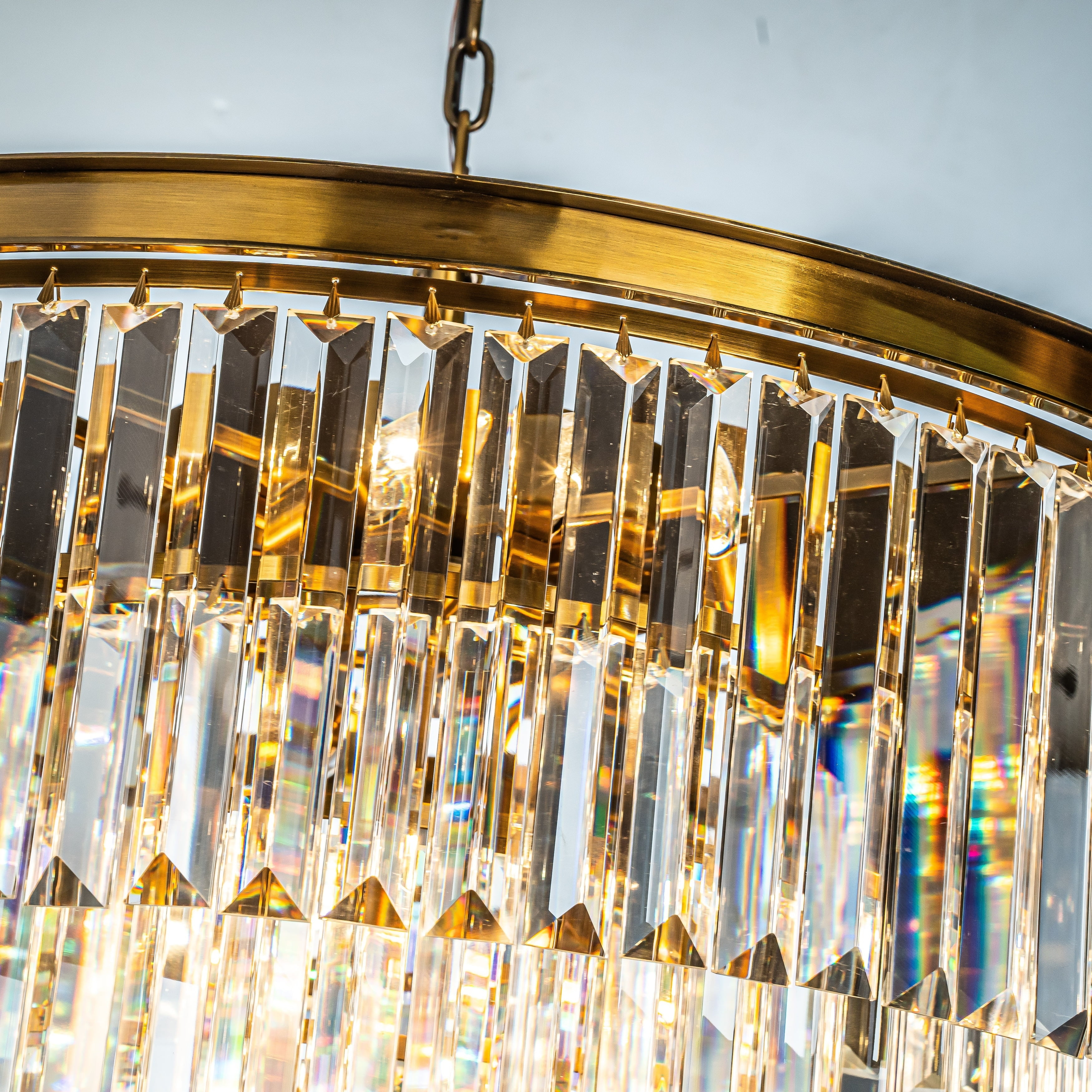 CraftHome 8-Lights Modern 4-Tier Round Fringe Crystal Chandelier for Dining Room Antique Gold