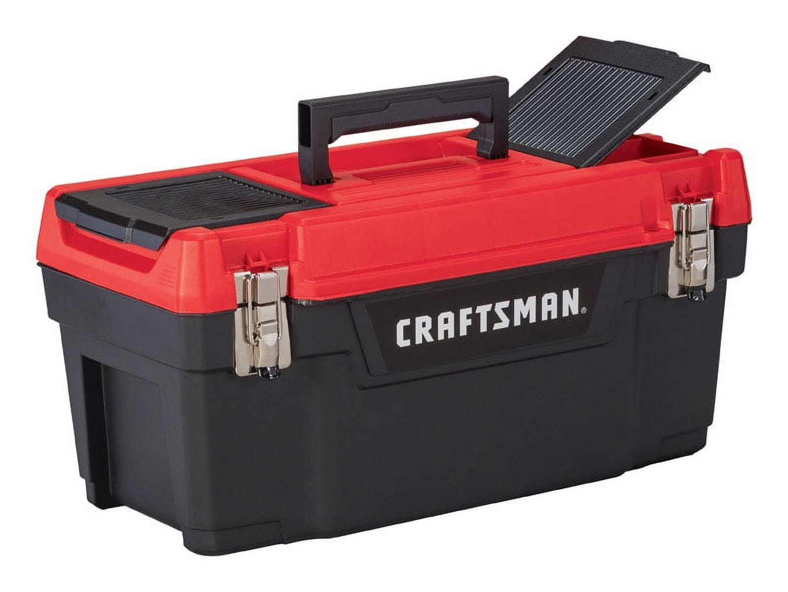 Craftsman Tool Box, Plastic, Black/Red, 20 in W x 10 in D x 10 in H