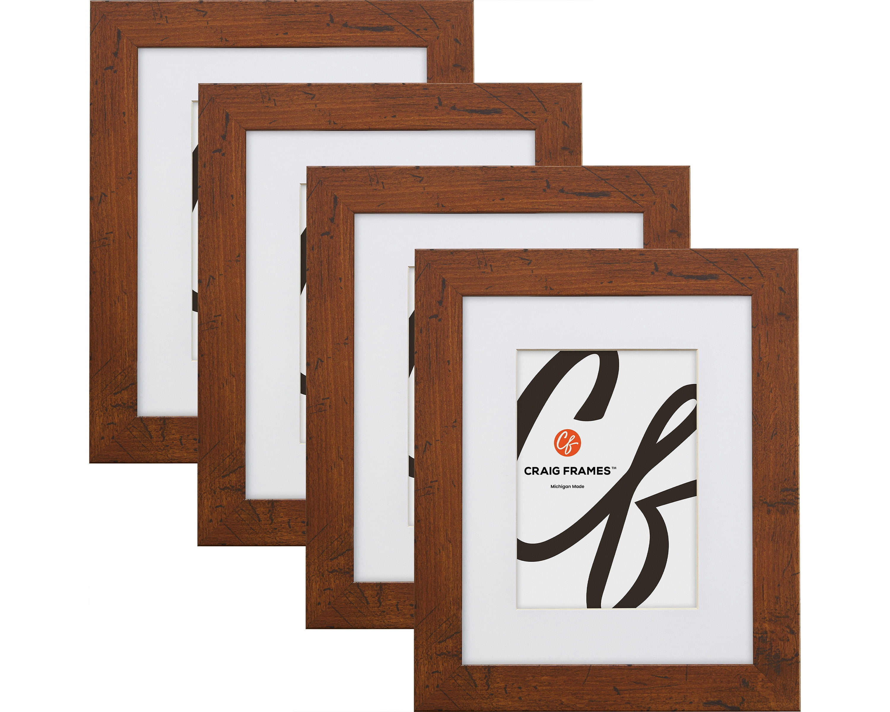 Craig Frames 12x15 inch Dark Brown Walnut Rustic Pine Picture Frame Set Matted for a 8.5x11 Photo, Set of 4