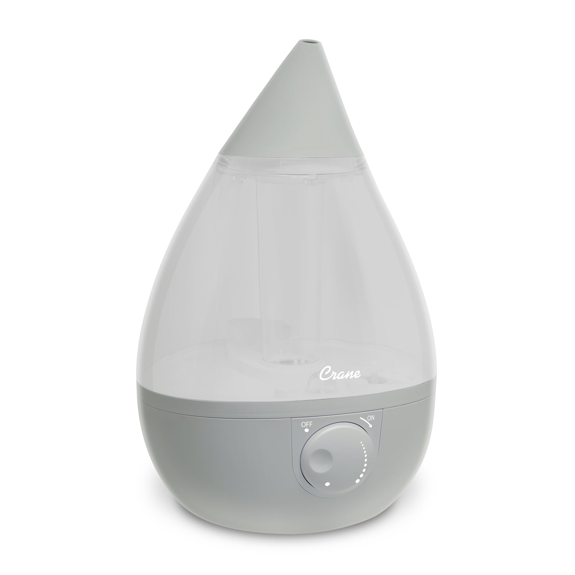 Crane Ultrasonic Teardrop Cool Mist Humidifier, Large 1 Gal Tank, Automatic Shut-Off, Baby Humidifiers for Nursery and Bedroom, Grey