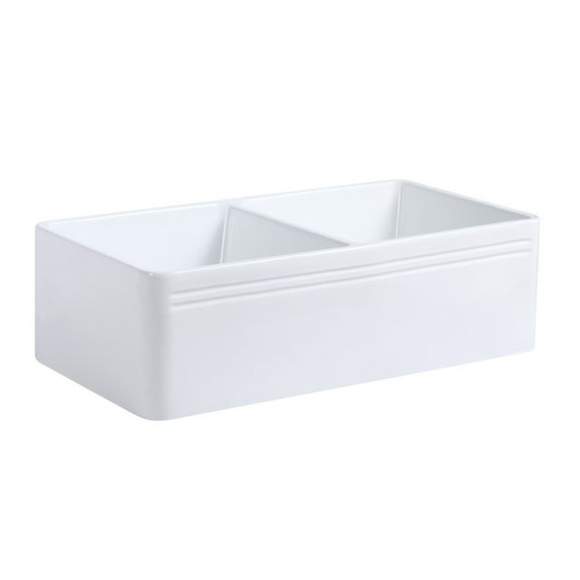 Crater 33" Kitchen Double Basin Farmhouse Sink w/Drain White Ceramic Dual Under-mount Wash Basin Sink | Renovator's Supply