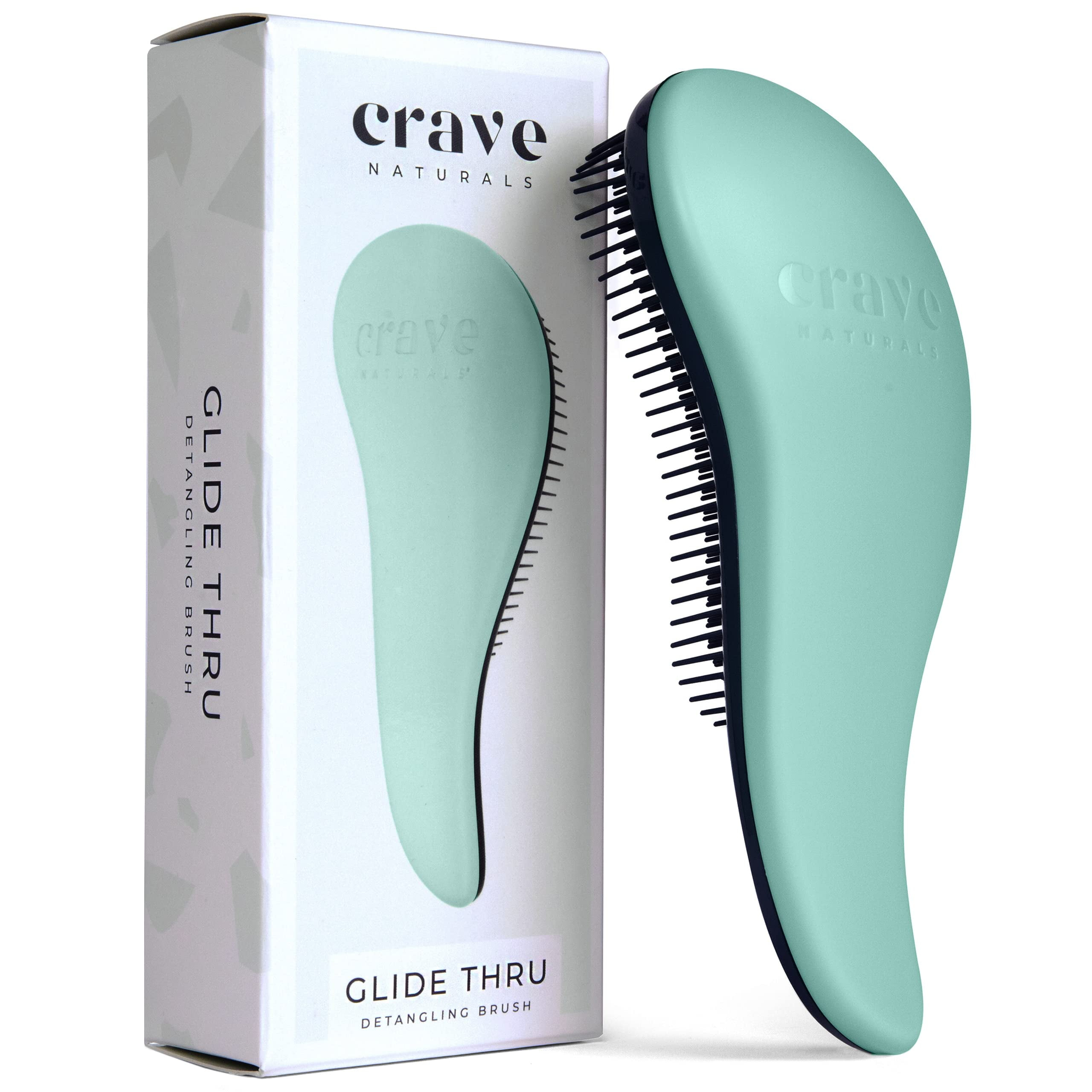 Glide Thru Detangling Brush by Crave Naturals - Tangle-Free Hairbrush for Curly and Straight Hair - Gentle Detangler for Kids, Teens, and Adults - Wet and Dry Hair Care - Travel-Friendly, Turquoise