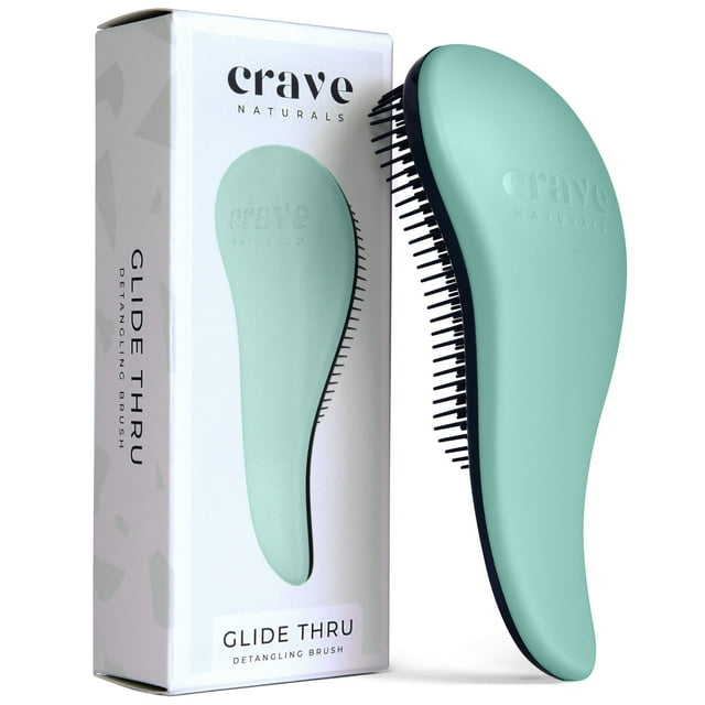 Glide Thru Detangling Brush by Crave Naturals - Tangle-Free Hairbrush for Curly and Straight Hair - Gentle Detangler for Kids, Teens, and Adults - Wet and Dry Hair Care - Travel-Friendly, Turquoise