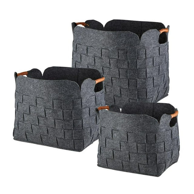 Creative Brands Set of 3 Charcoal Gray Square Multi-Purpose Felt Storage and Décor Basket 14"