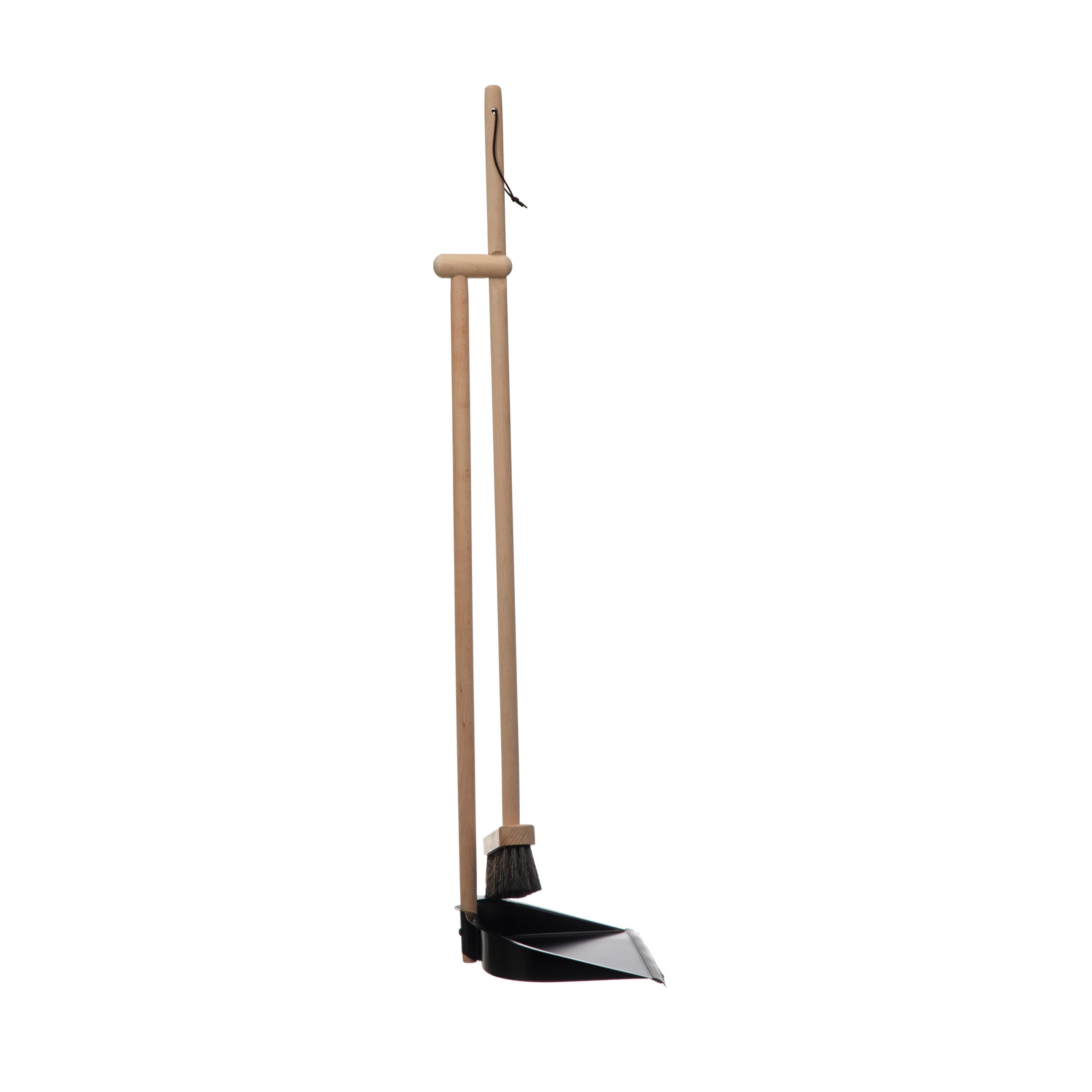 Creative Co-Op Beech Wood Broom & Standing Metal Dust Pan, Natural & Black, Set of 2