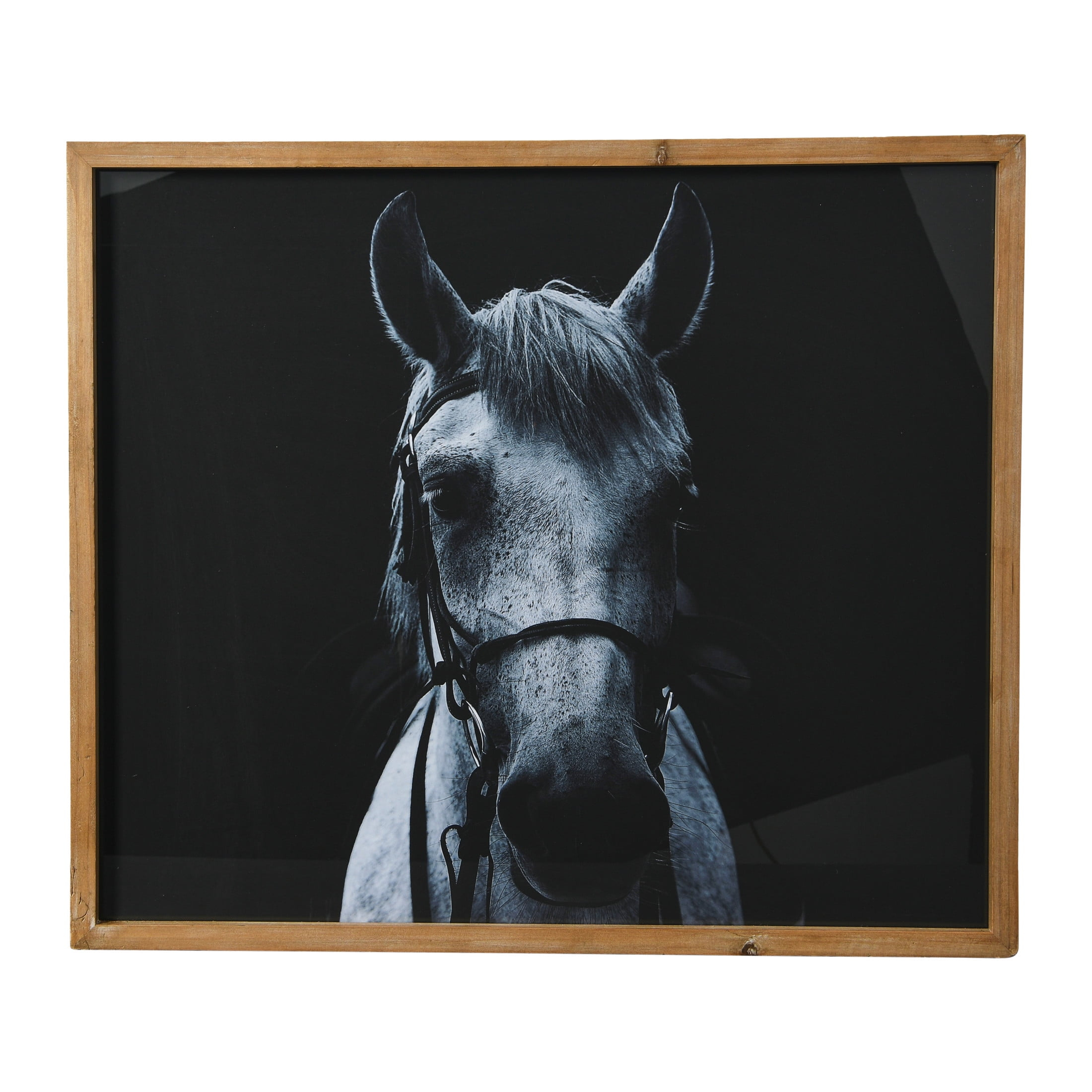 Creative Co-Op Black and White Equestrian Print with Wood Frame and Glass Cover