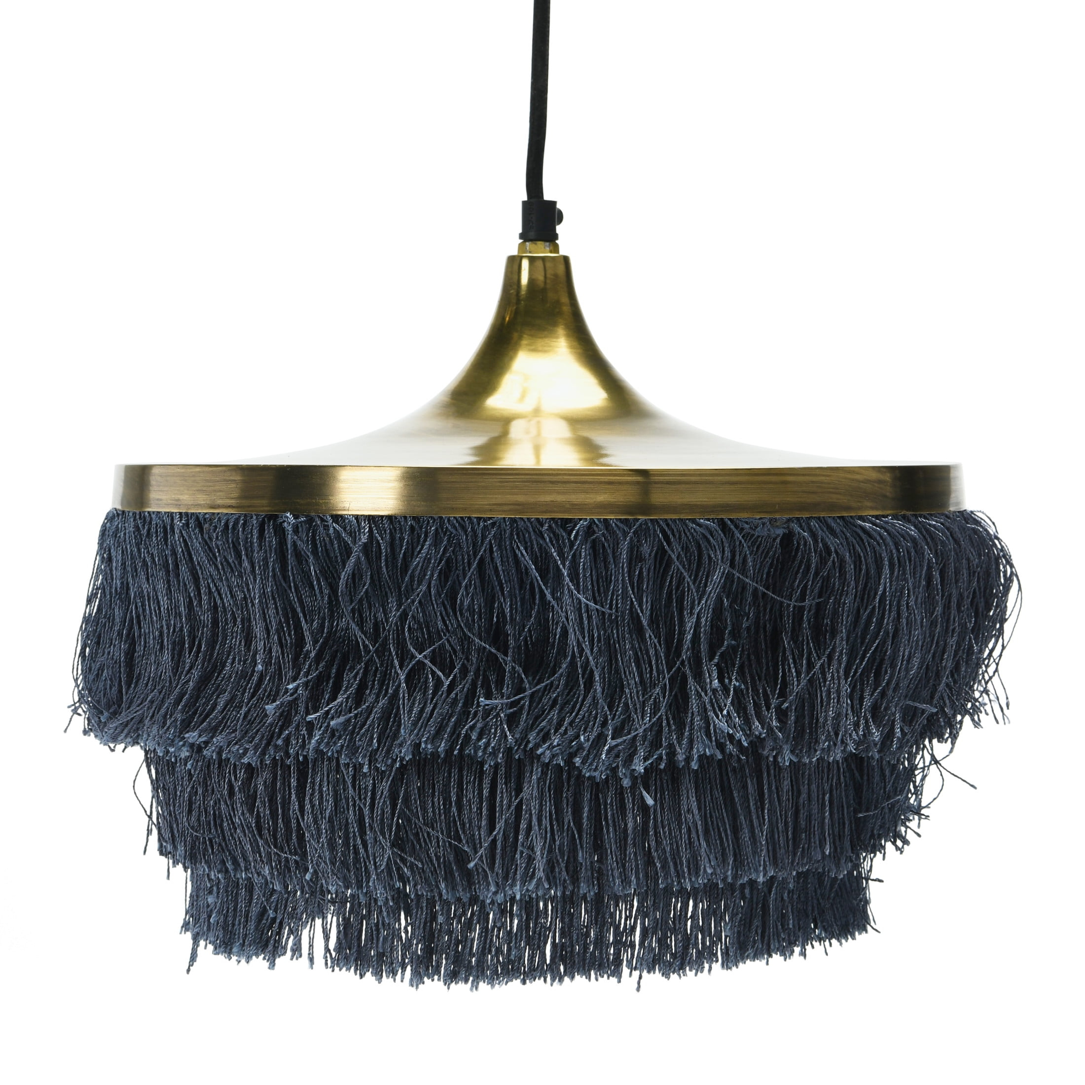 Creative Co-Op Boho 3-Tier Metal Chandelier with Fringe, Grey and Gold