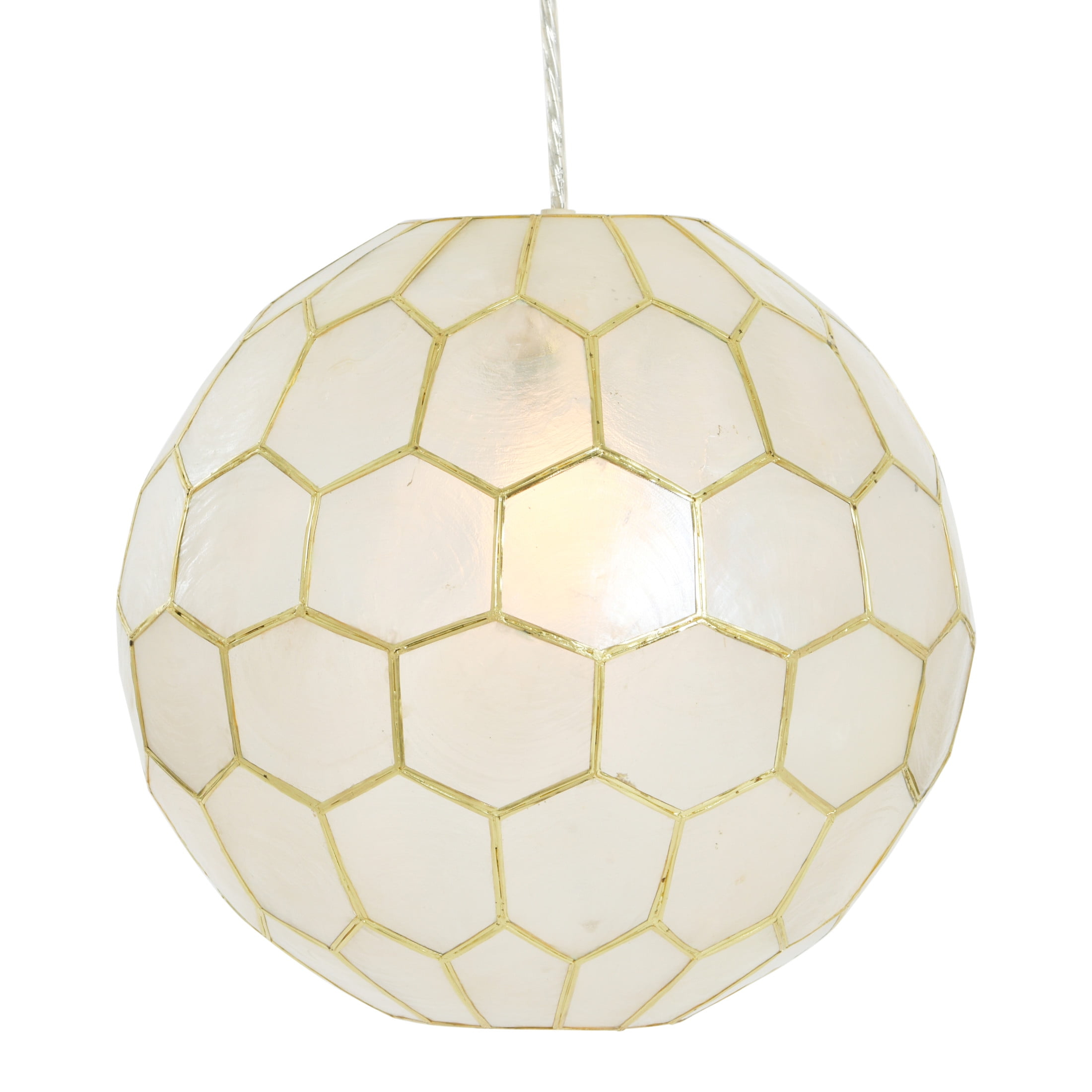 Creative Co-Op Capiz Honeycomb Globe Pendant Light, Capiz White Seashells with Antique Gold