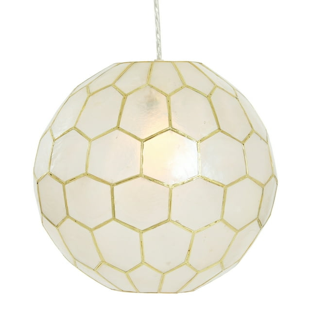 Creative Co-Op Capiz Honeycomb Globe Pendant Light, Capiz White Seashells with Antique Gold