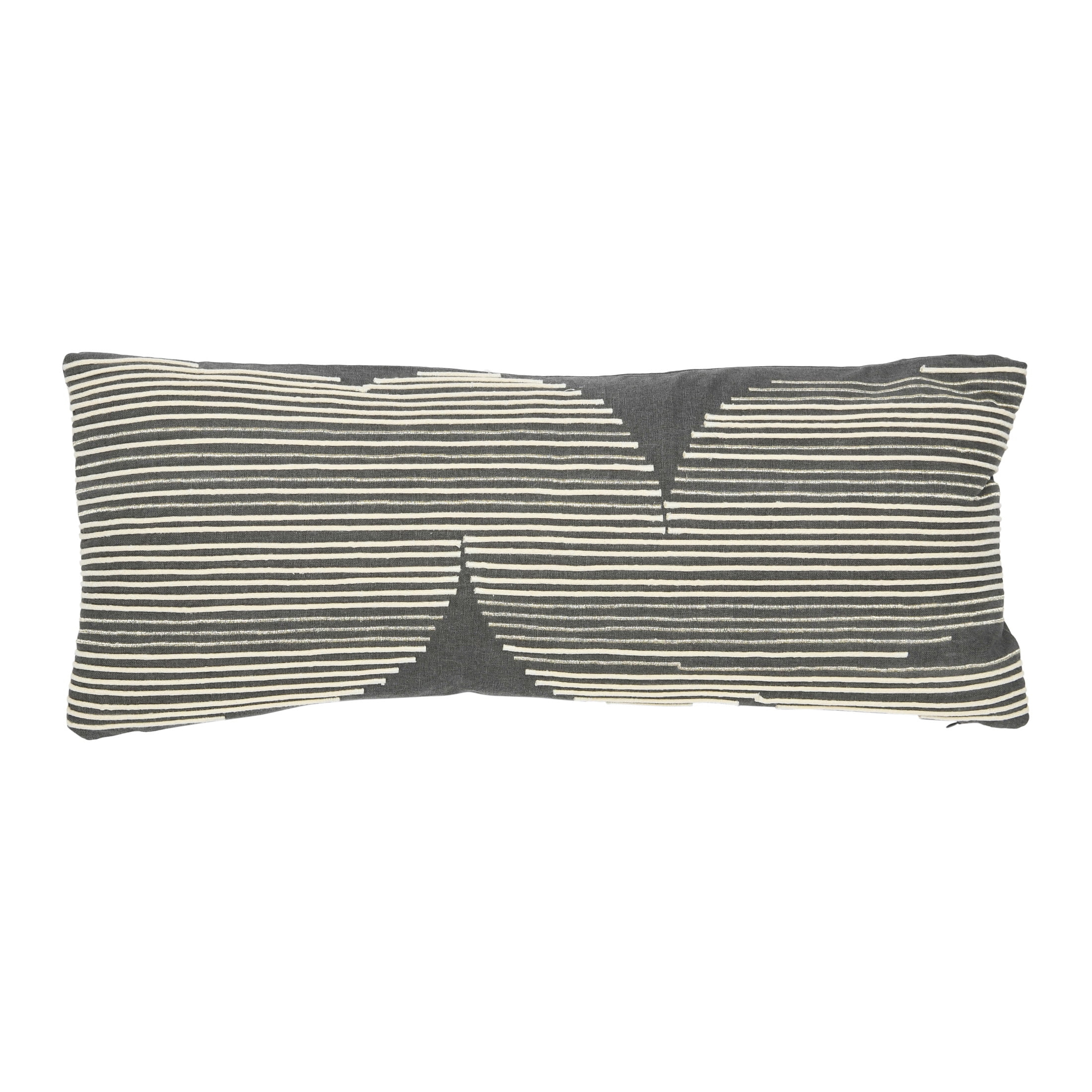 Creative Co-Op Cotton Lumbar Pillow with Gold Thread Embroidery and Rope Applique