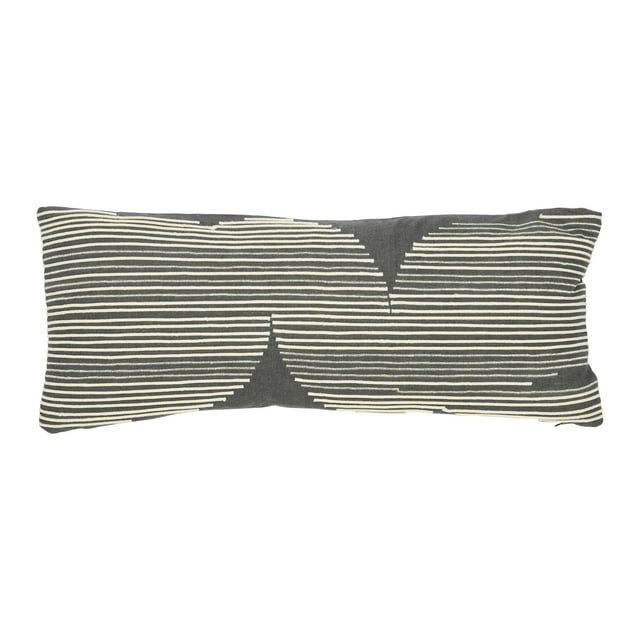 Creative Co-Op Cotton Lumbar Pillow with Gold Thread Embroidery and Rope Applique
