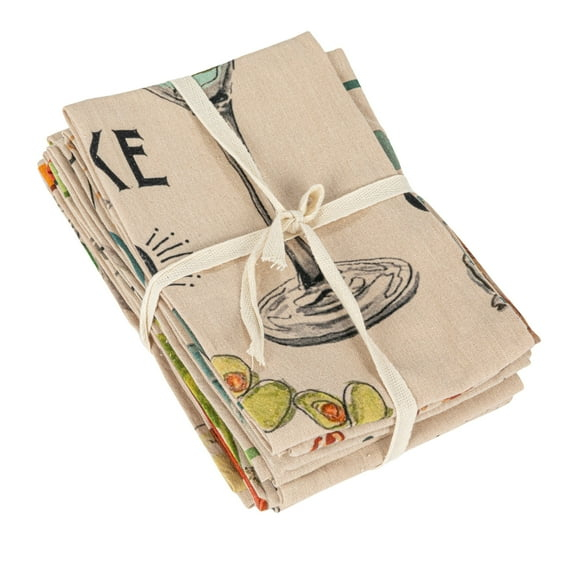 Creative Co-Op Cotton Printed Tea Towel with Cocktail Recipe Prints, Multicolor, Set of 8