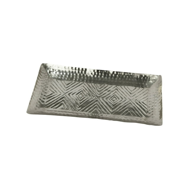 Creative Co-Op Decorative Aluminum Tray with Geometric Design, Antique Silver Finish
