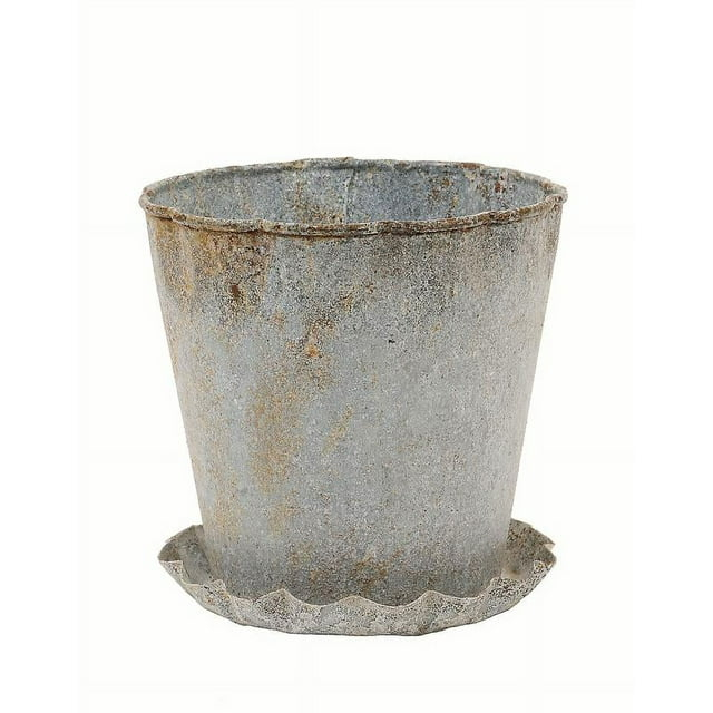 Creative Co-Op Distressed Metal Pot with Pleated Saucer (Set of 2 Pieces)