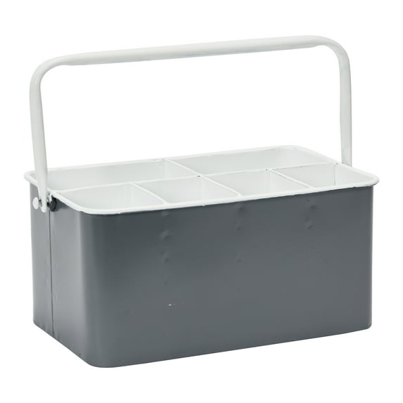 Creative Co-Op Distressed Metal Storage Caddy with 6 Compartments and Handle, Grey and White