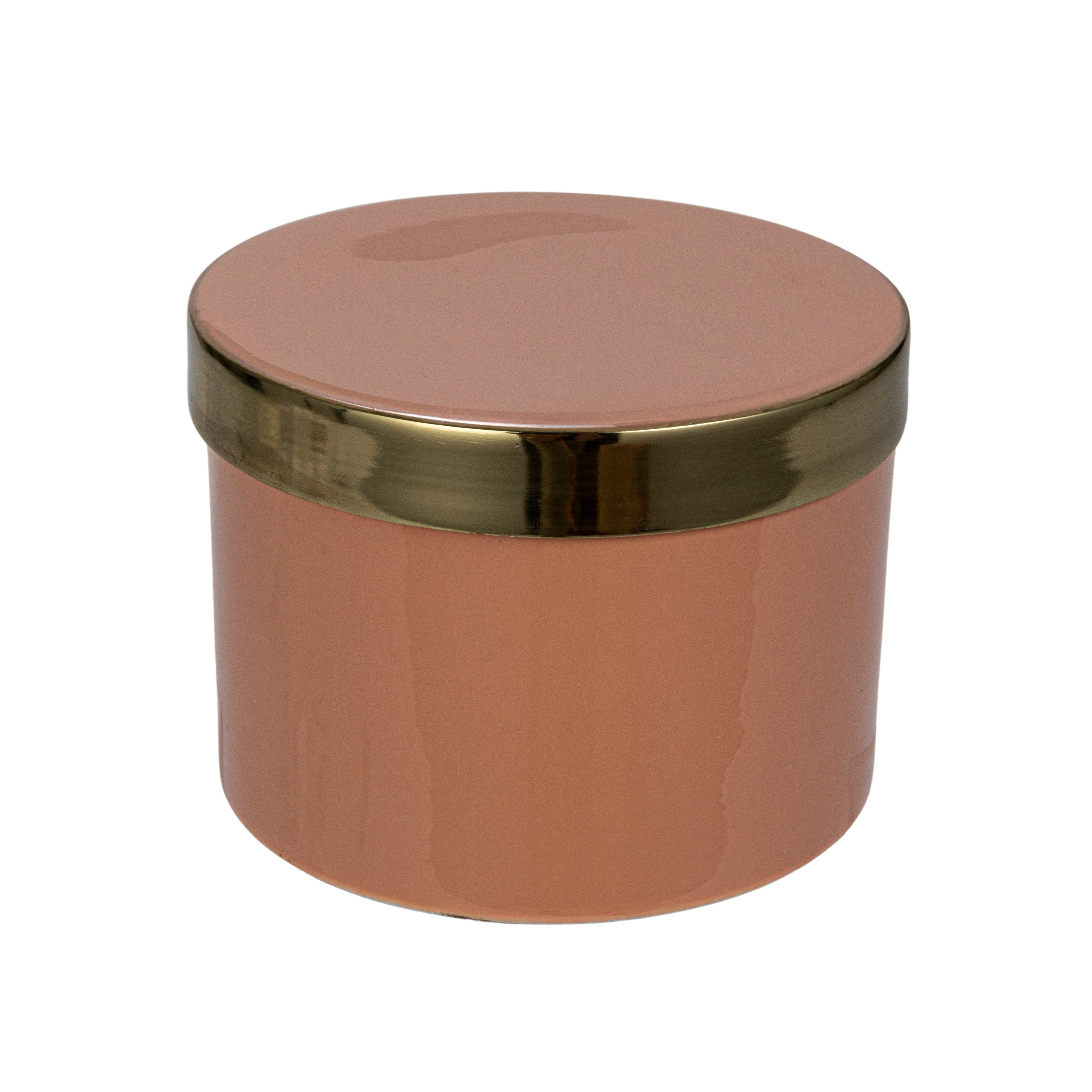 Creative Co-Op Enameled Metal Box with Shiny Interior, Pink and Gold