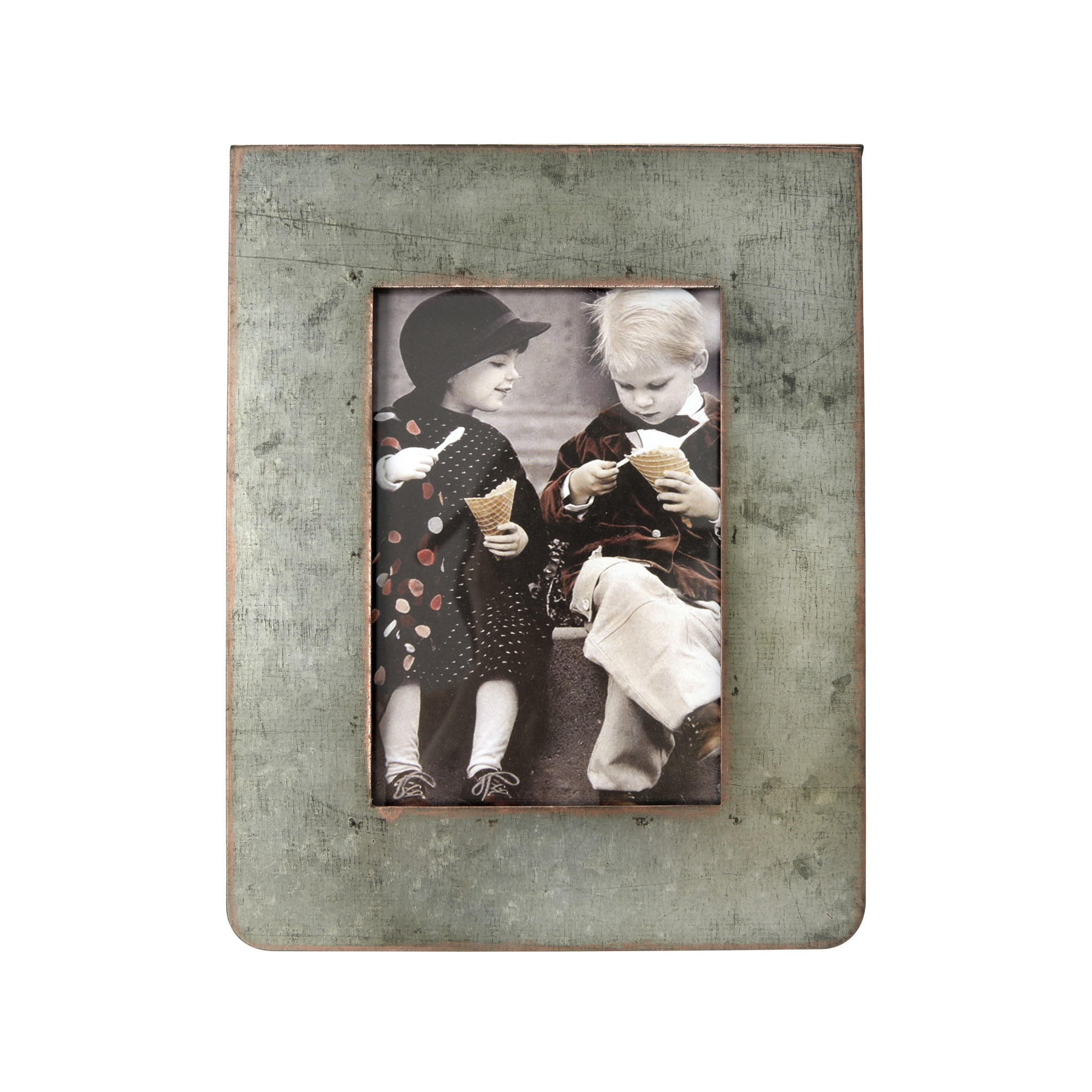 Creative Co-Op Galvanized 2-Sided Standing Picture Frame, Holds 3" x 5" Photos, 9.75" H