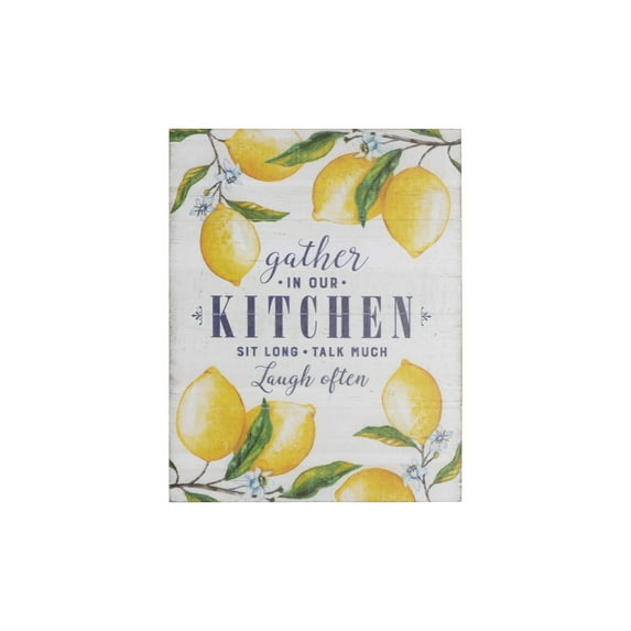 Creative Co-Op "Gather in Our Kitchen…" Wood Wall Décor with Lemons