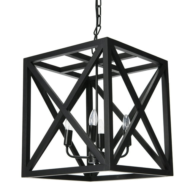 Creative Co-Op Geometric Wood and Metal Ceiling Light, Black