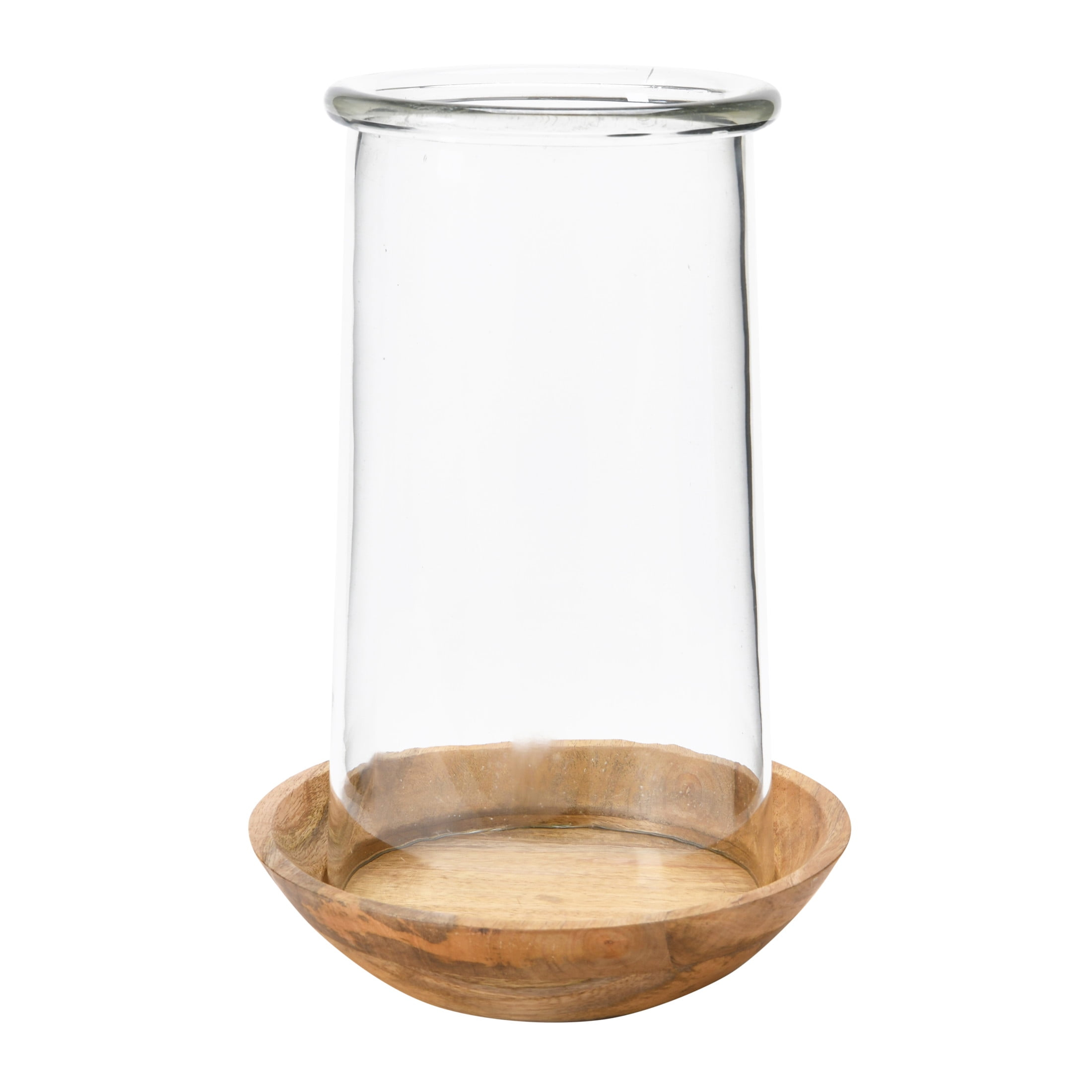 Creative Co-Op Glass Hurricane Vase with Wood Base, Clear and Natural