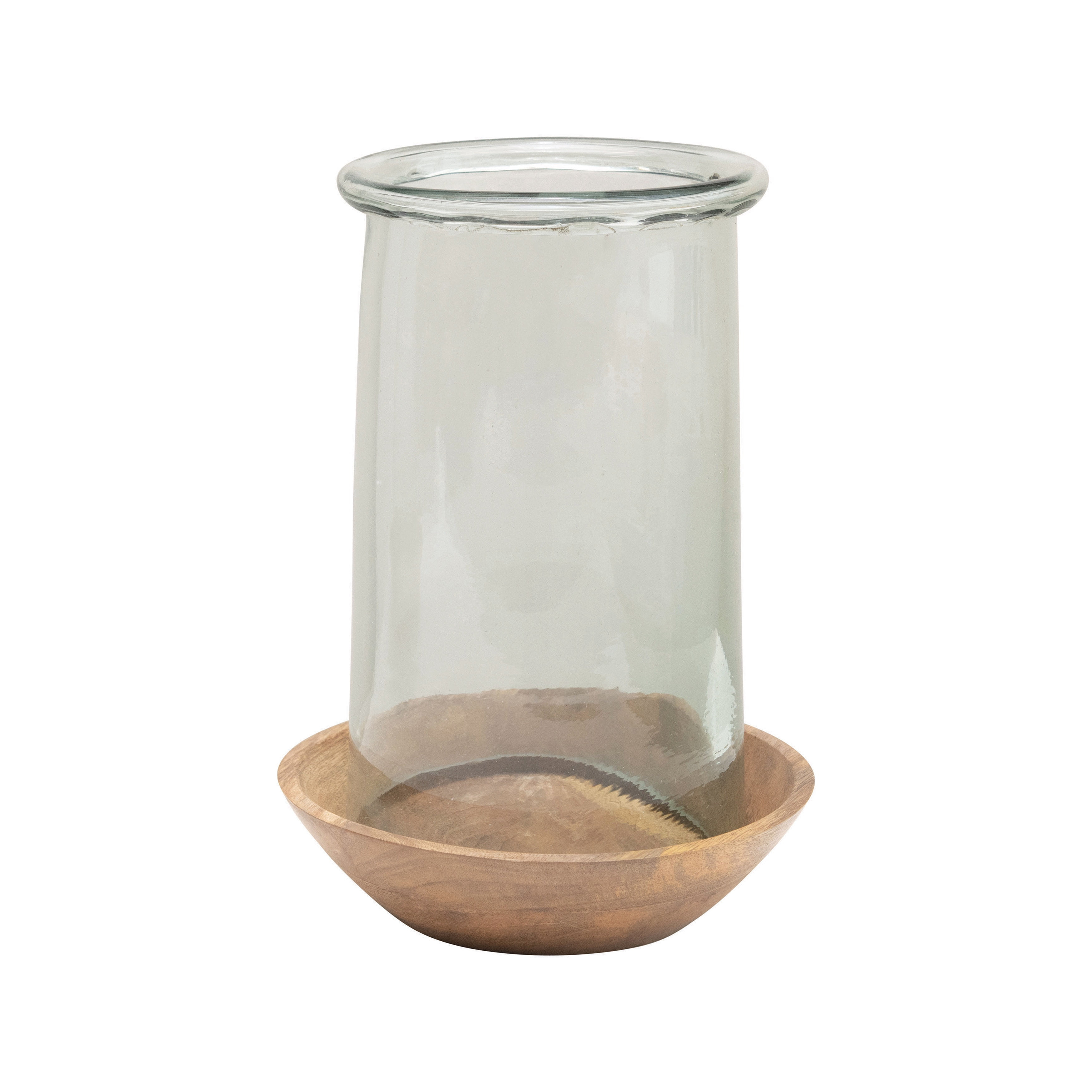 Creative Co-Op Glass Hurricane Vase with Wood Base, Clear and Natural