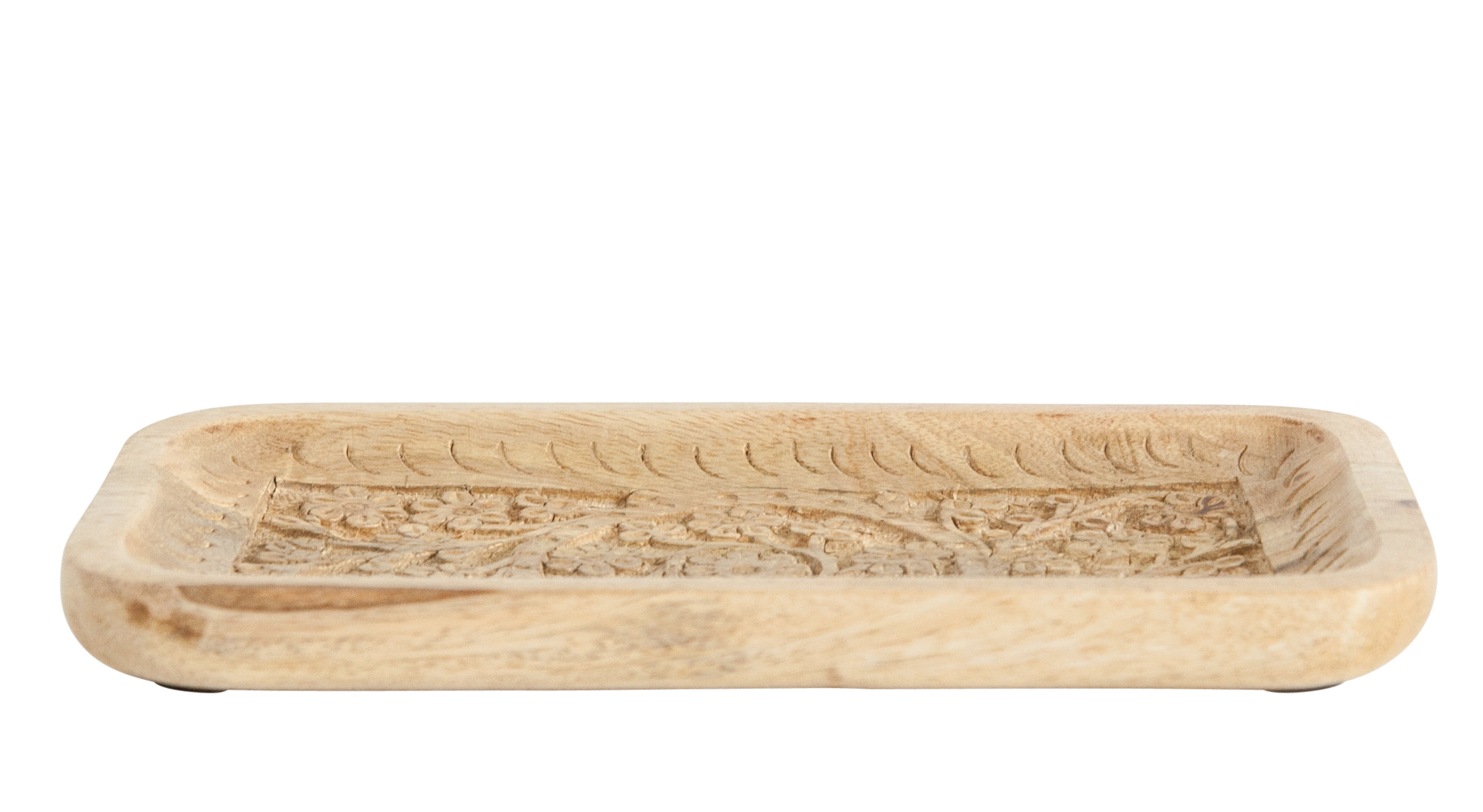 Creative Co-Op Handcarved Mango Wood Tray with Intricate Floral Designs
