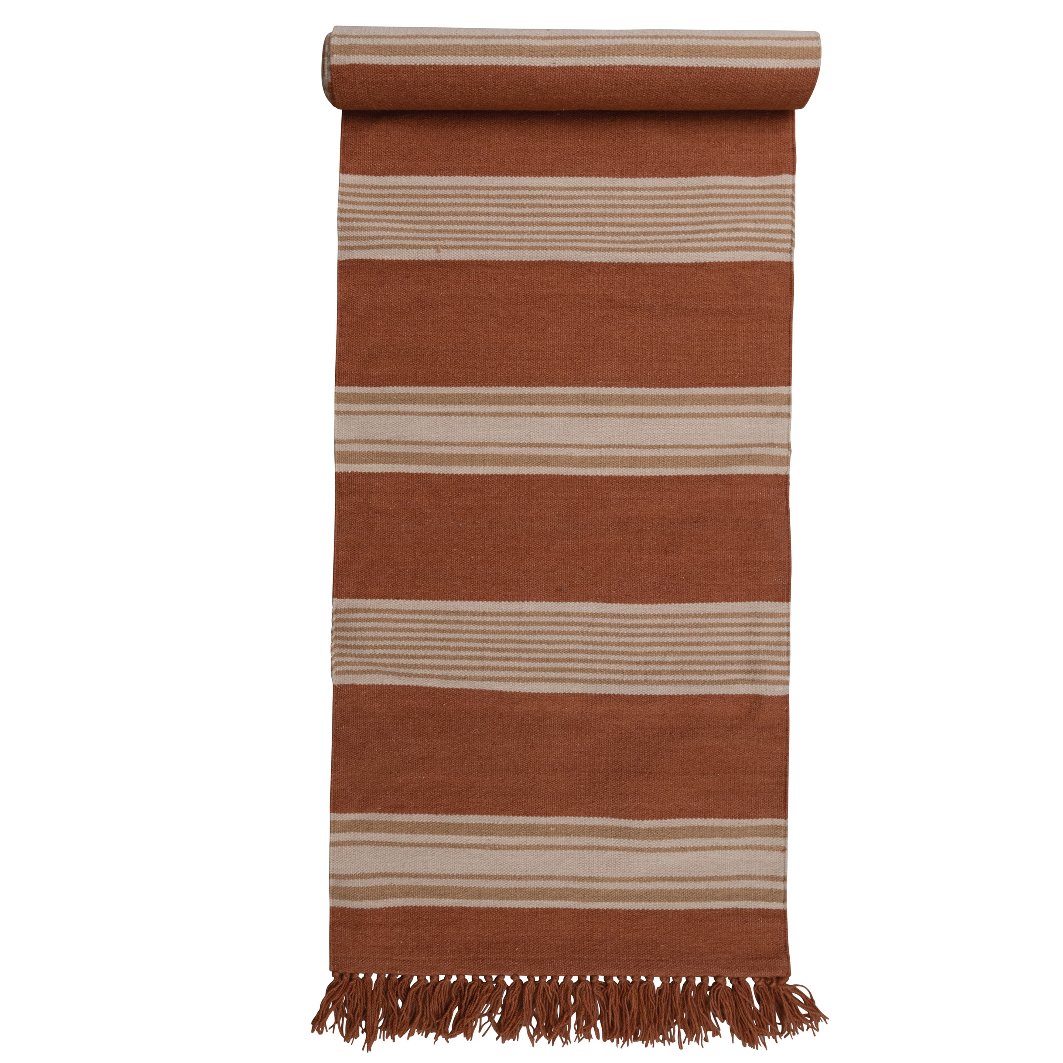 Creative Co-Op Handwoven Wool and Cotton Kilim Floor Runner and Fringe, Sienna and Camel