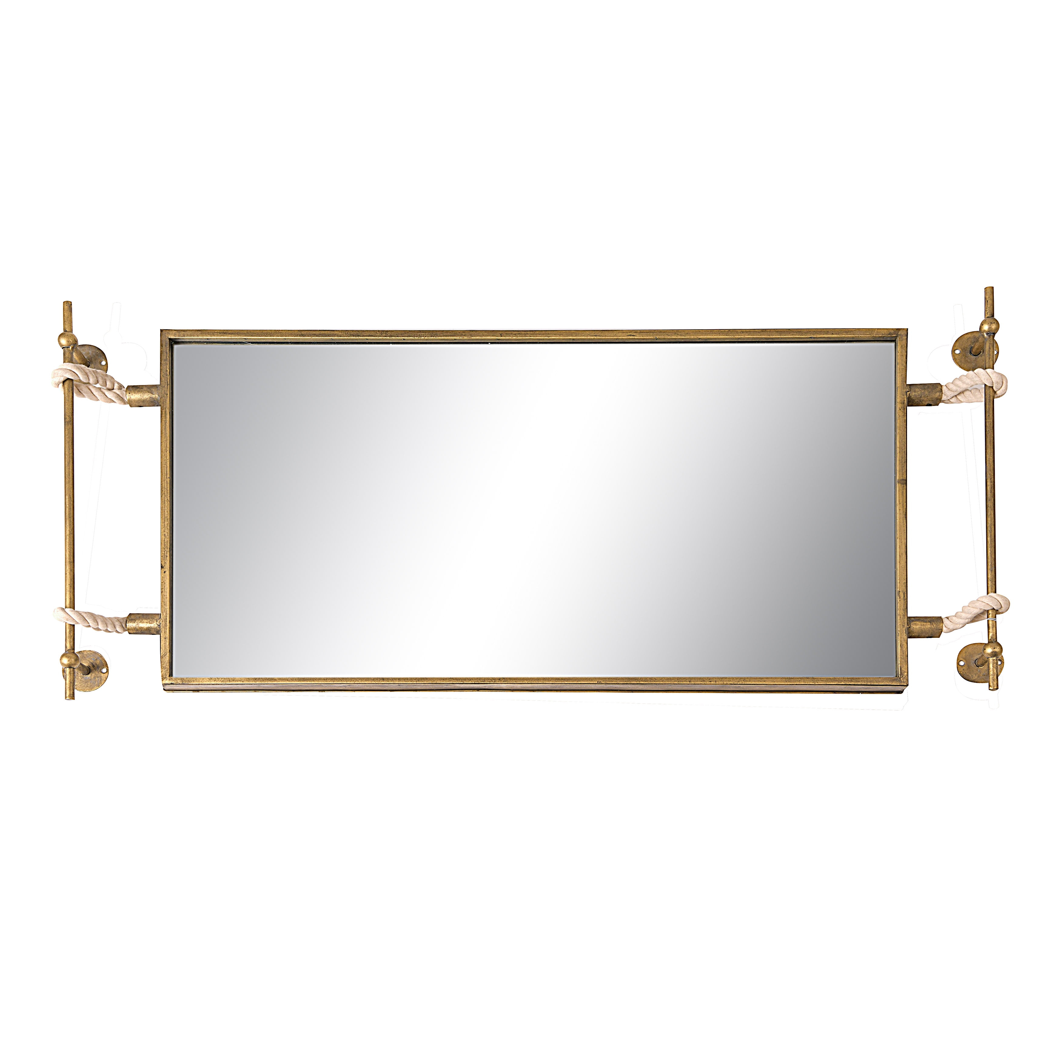 Creative Co-Op Rectangle Metal Framed Wall Mirror with Rope Accents and Metal Brackets, Gold