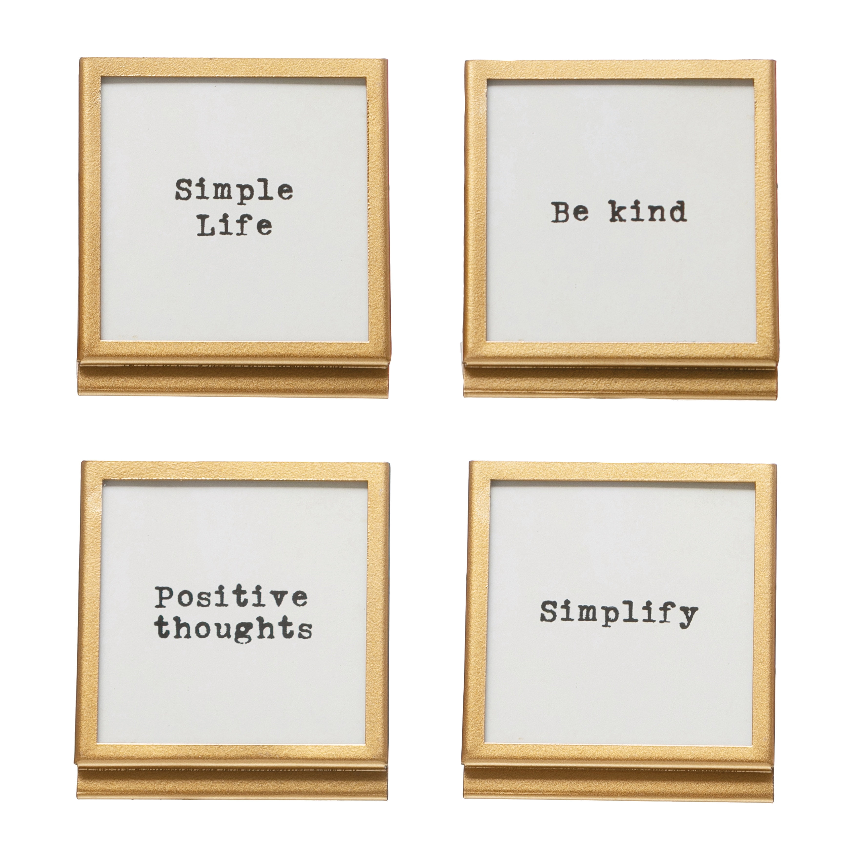 Creative Co-Op Metal & Glass Frame with Easel & Saying, 4 Styles (Holds 3" Square Photo)