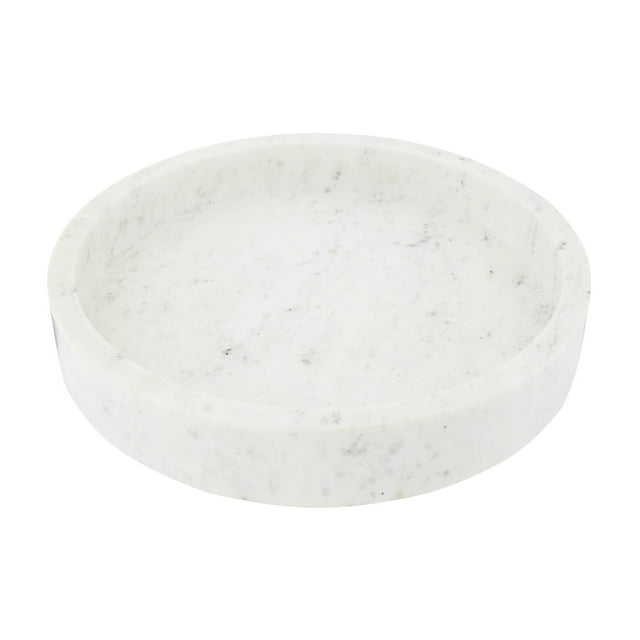 Creative Co-Op Minimalist Round Carved Marble Tray or Charcuterie Board, White