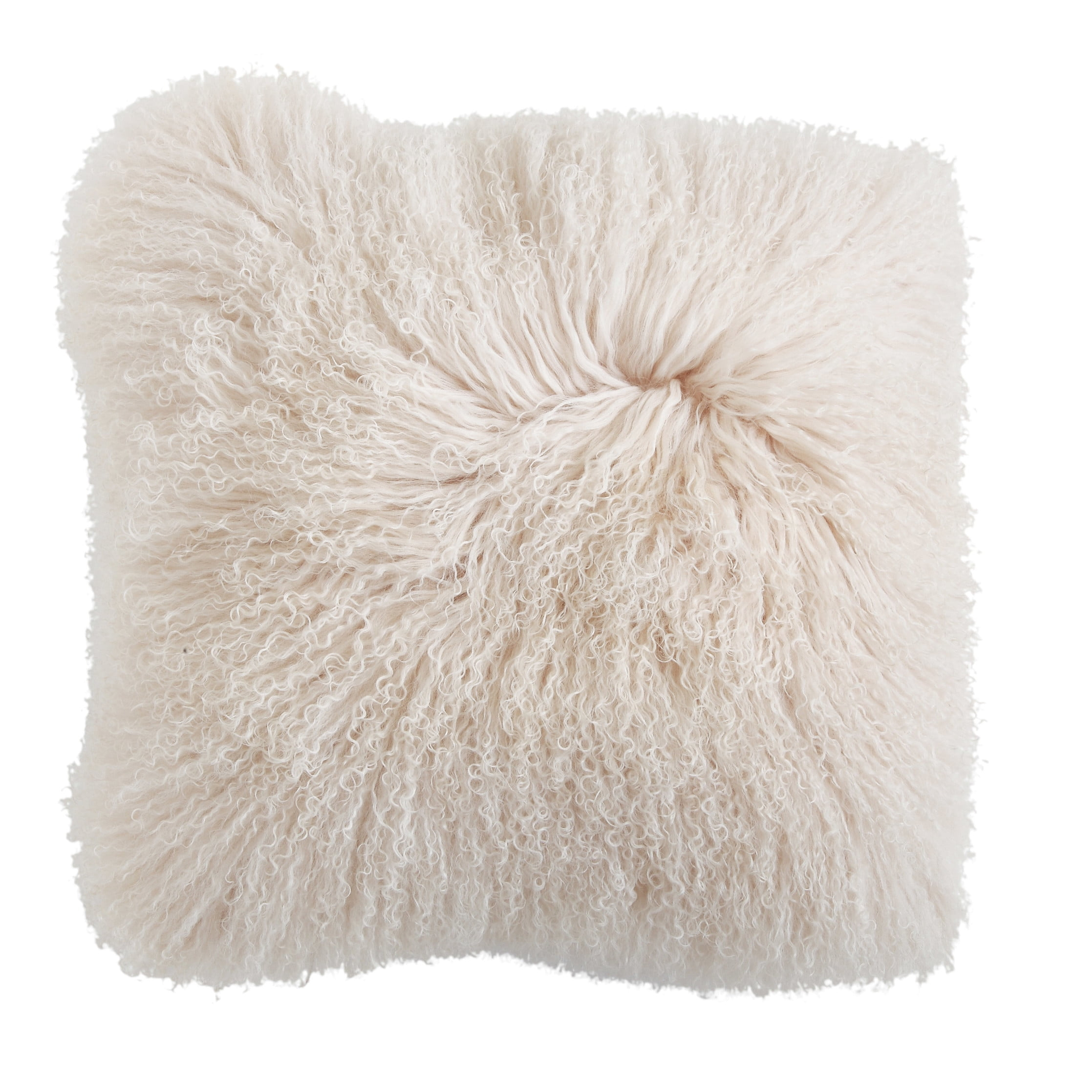 Creative Co-Op Mongolian Lamb Fur Pillow, Cream