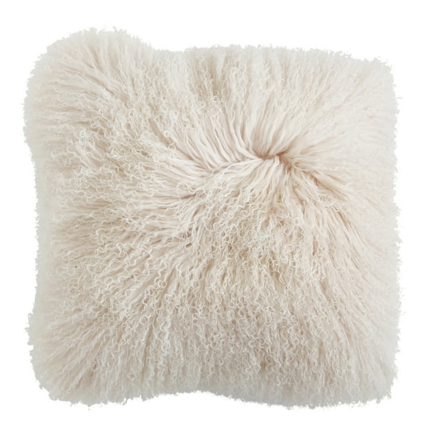 Creative Co-Op Mongolian Lamb Fur Pillow, Cream