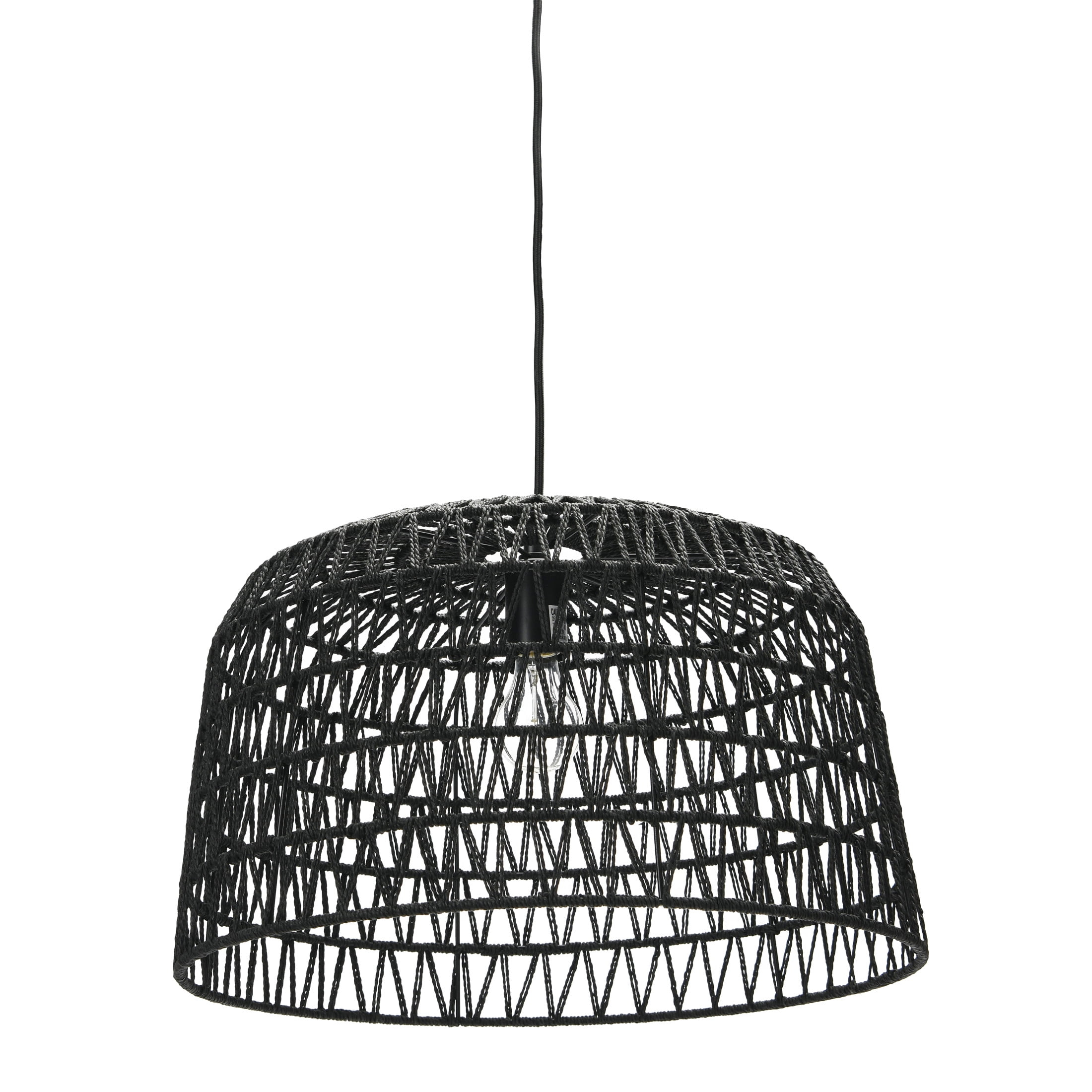 Creative Co-Op Open Weave Metal and Paper Rope Ceiling Light, Black