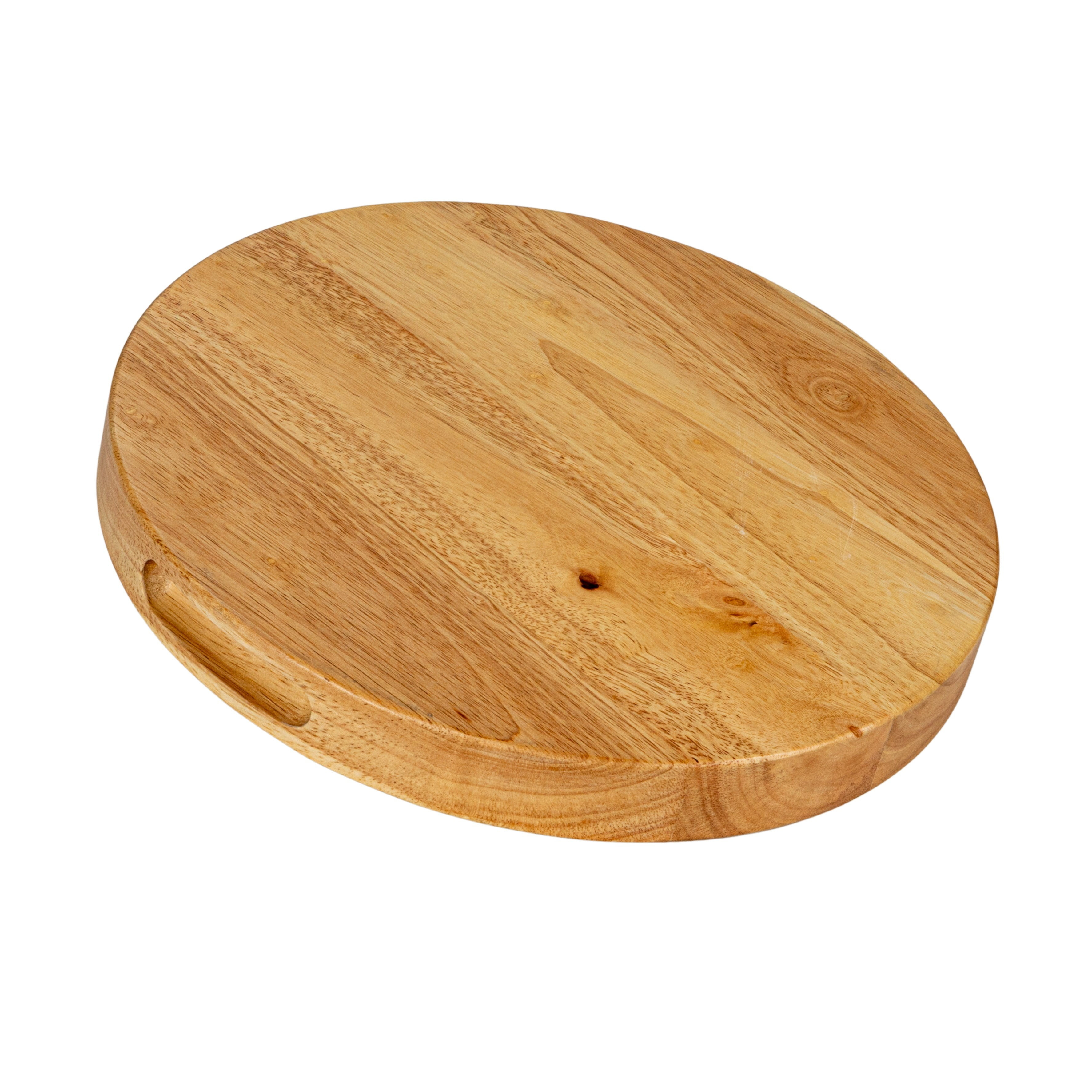 Creative Co-Op Round Rubberwood Cheese and Cutting Board with Handles, Natural