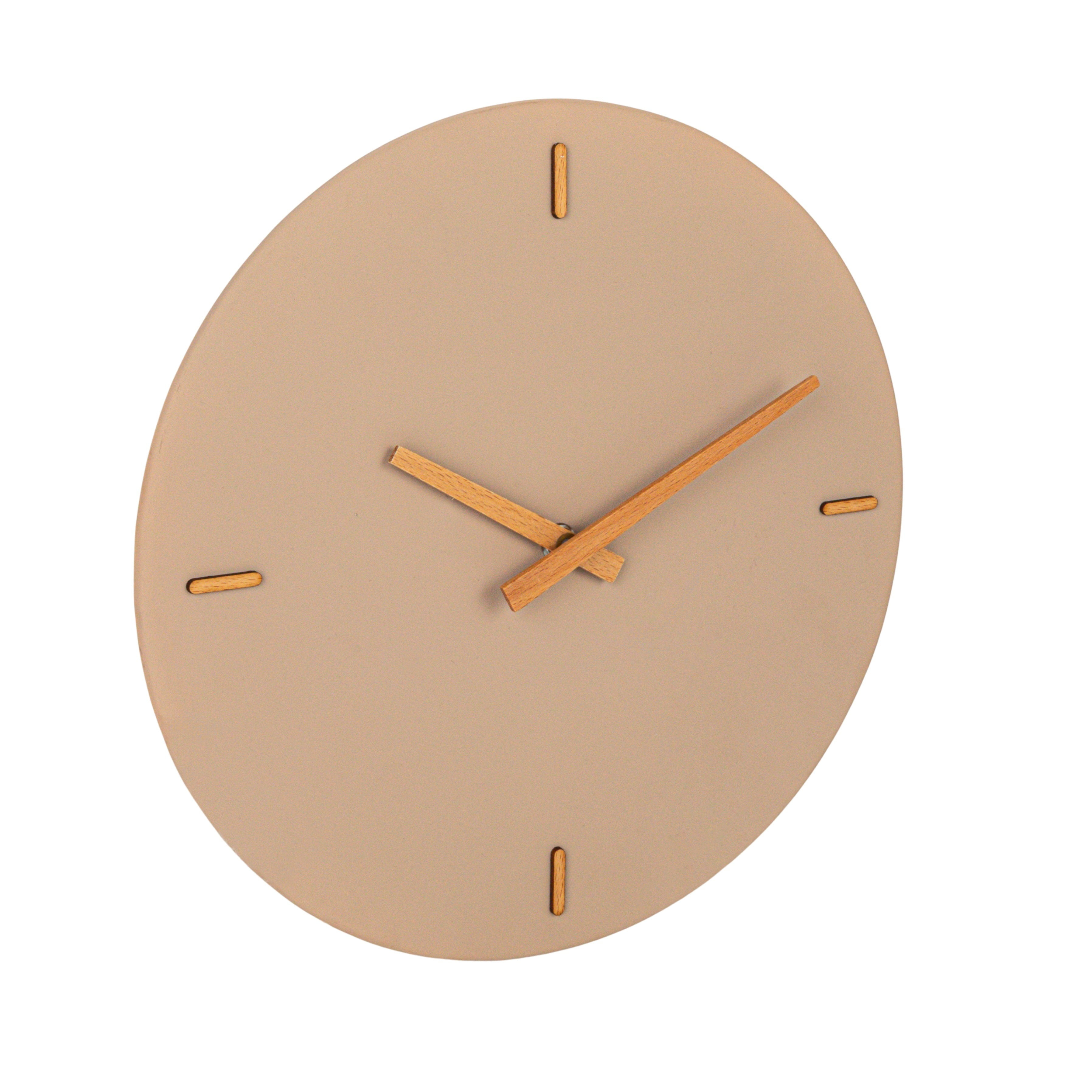 Creative Co-Op Round Stoneware and Wood Wall Clock, Beige and Natural