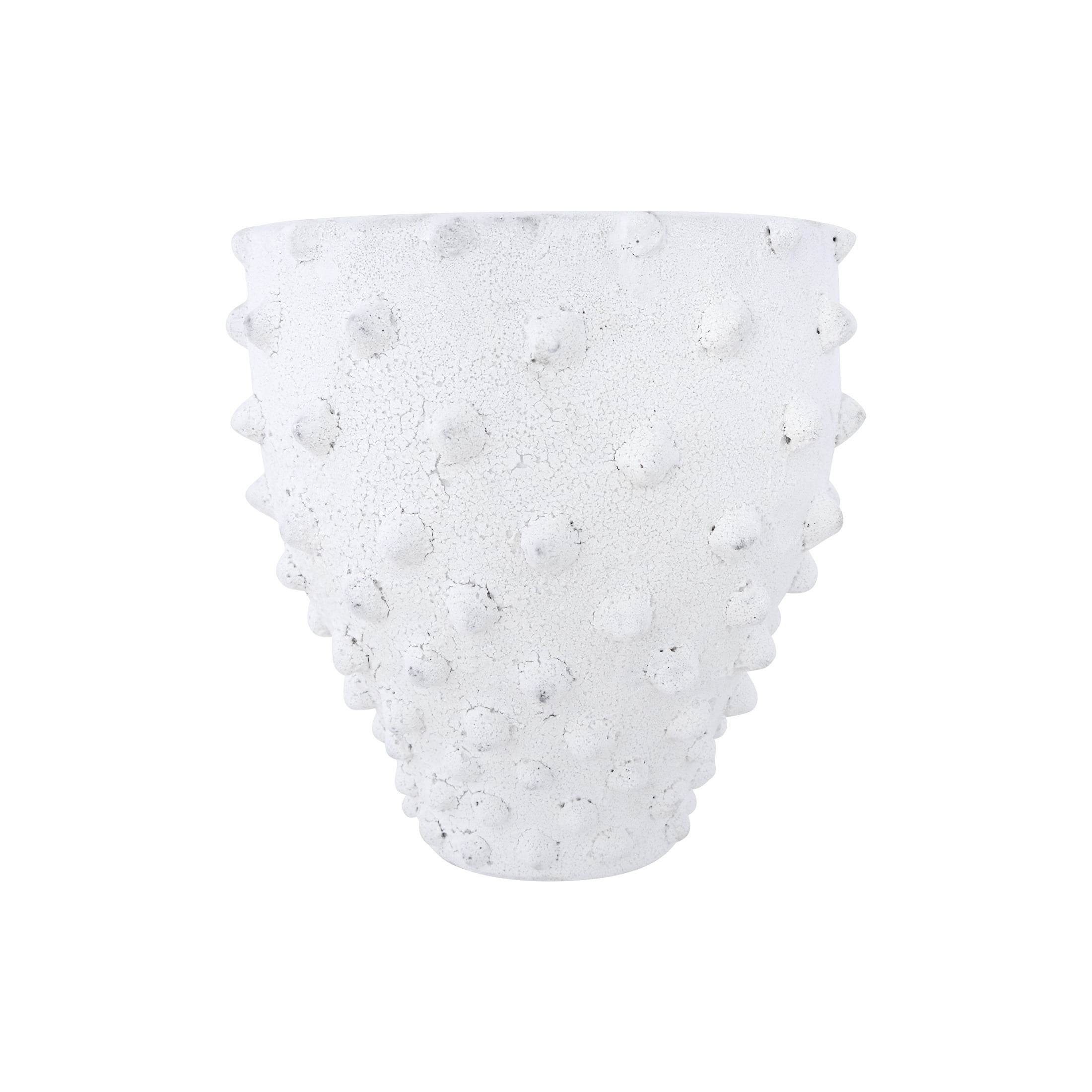 Creative Co-Op Round Terra-cotta Crock with Pointed Polka Dots and Distressed Volcano Glaze, White