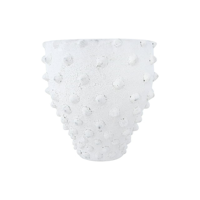 Creative Co-Op Round Terra-cotta Crock with Pointed Polka Dots and Distressed Volcano Glaze, White